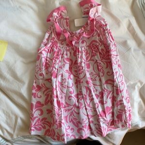 Pink and white ruffled baby girl dress. Size 6m